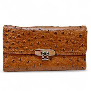 Versona Brown Clutch Wallet Ostrich Embossed Print Clasp Closure 7" x 4"